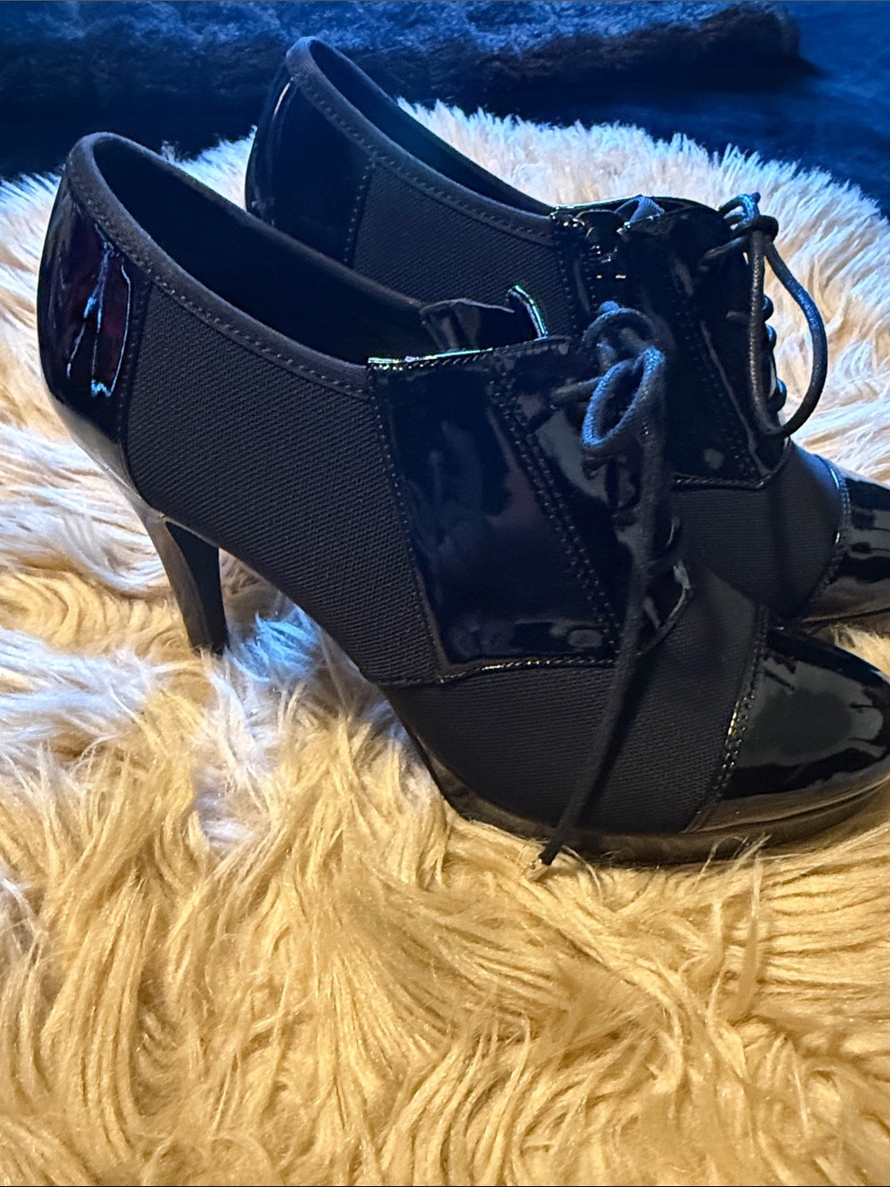 Impo Women’s Black Patent Lace-Up Heel Booties